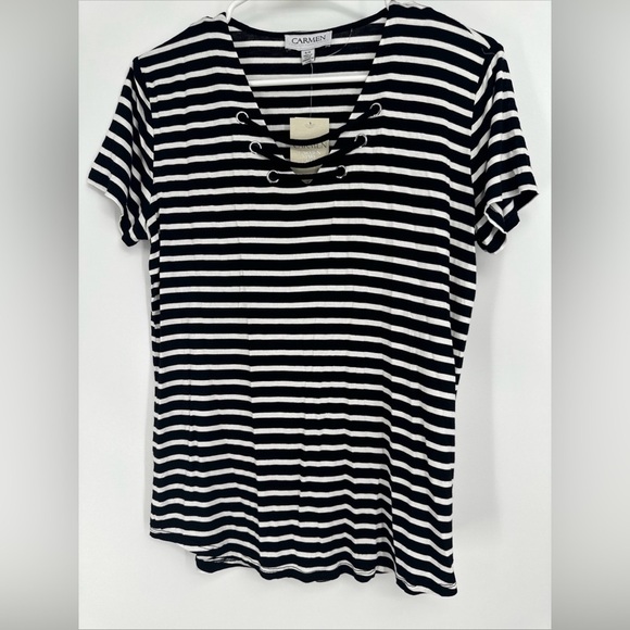 CARMEN MARC VALVO Stripe Lace-up Top Size Small NWT - Picture 1 of 4